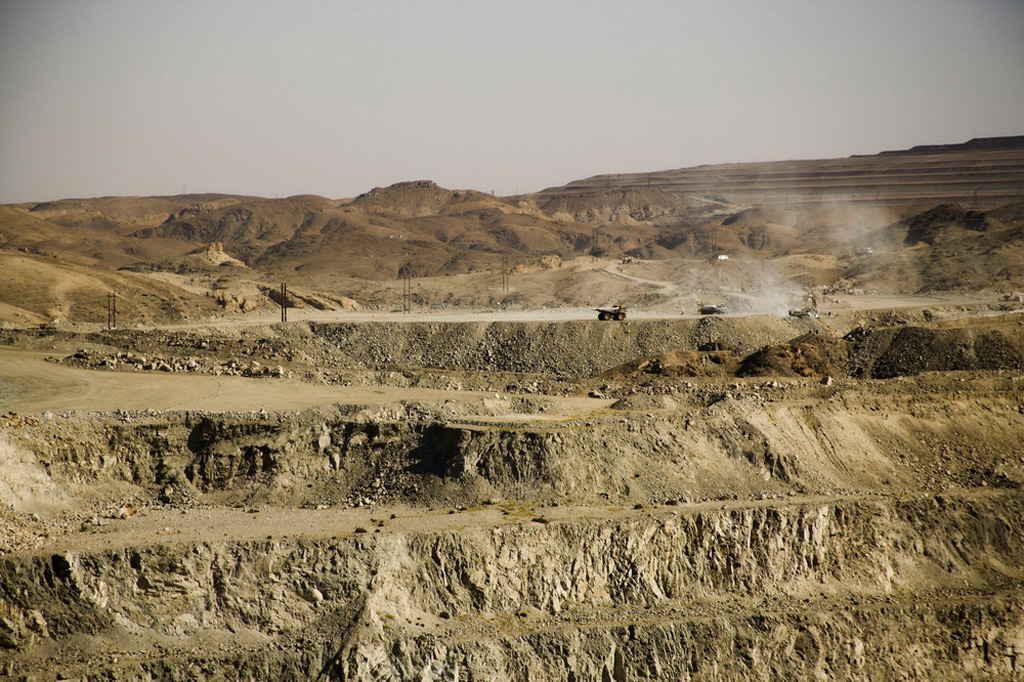 Benches of a large surface hard rock open pit